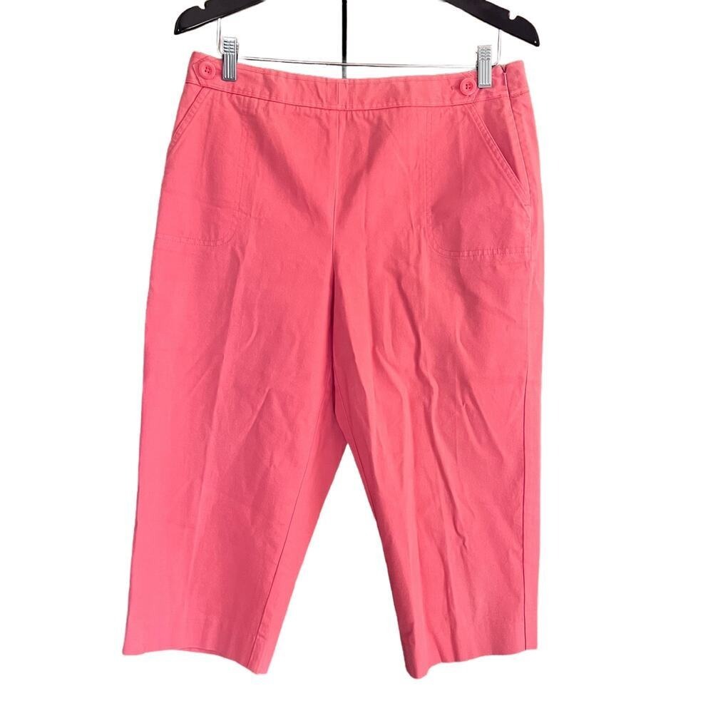 Talbots Petites Coral Pink Stretch‎ Cotton Capris Pants 12P Side Zip (K334)